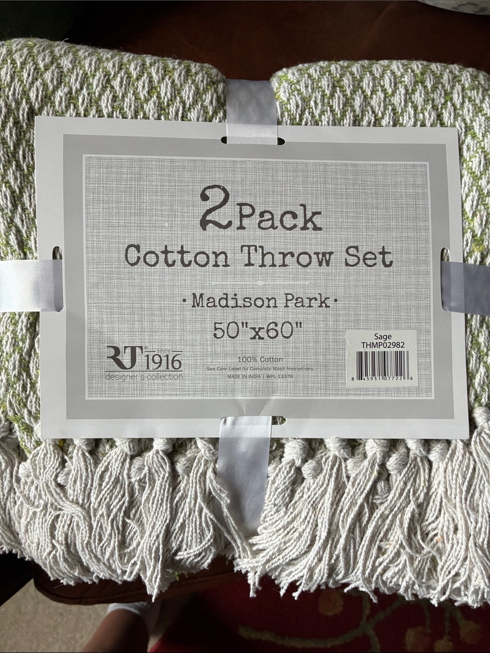 Madison Park Sage and White Cotton Throw Set - 2 Pack
